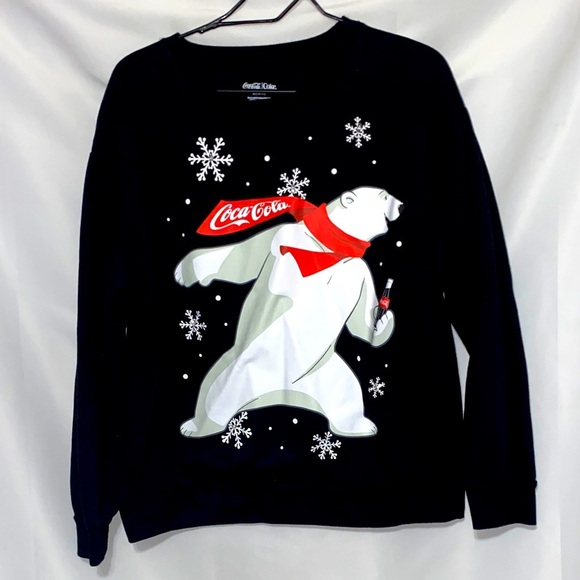 Coca Cola Black Sweatshirt  with Polar Bear and Snowflakes Junior women size XL - Picture 1 of 8